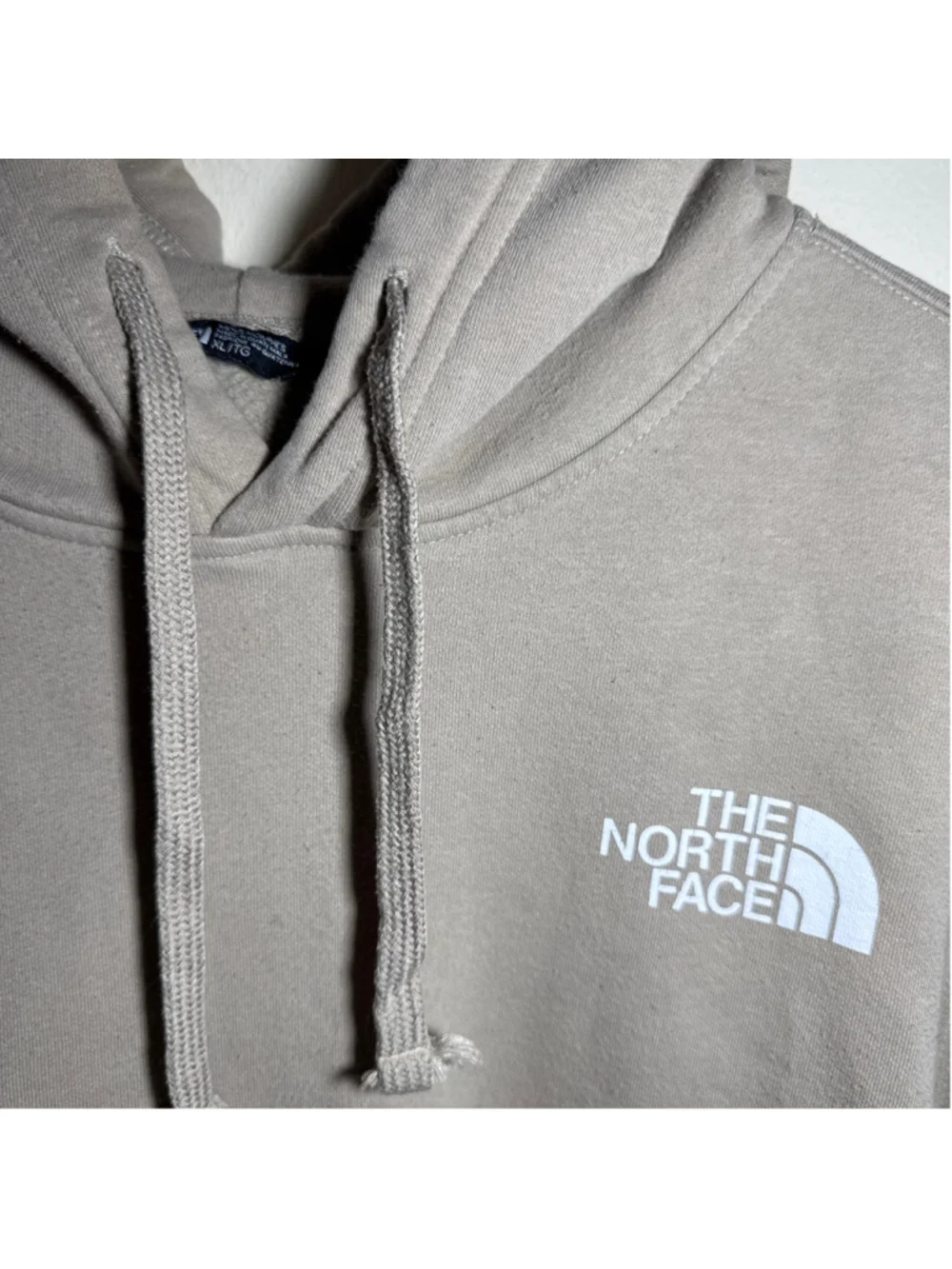 Men's The North Face Hoodie XL Beige White Logo Pullover Sweatshirt